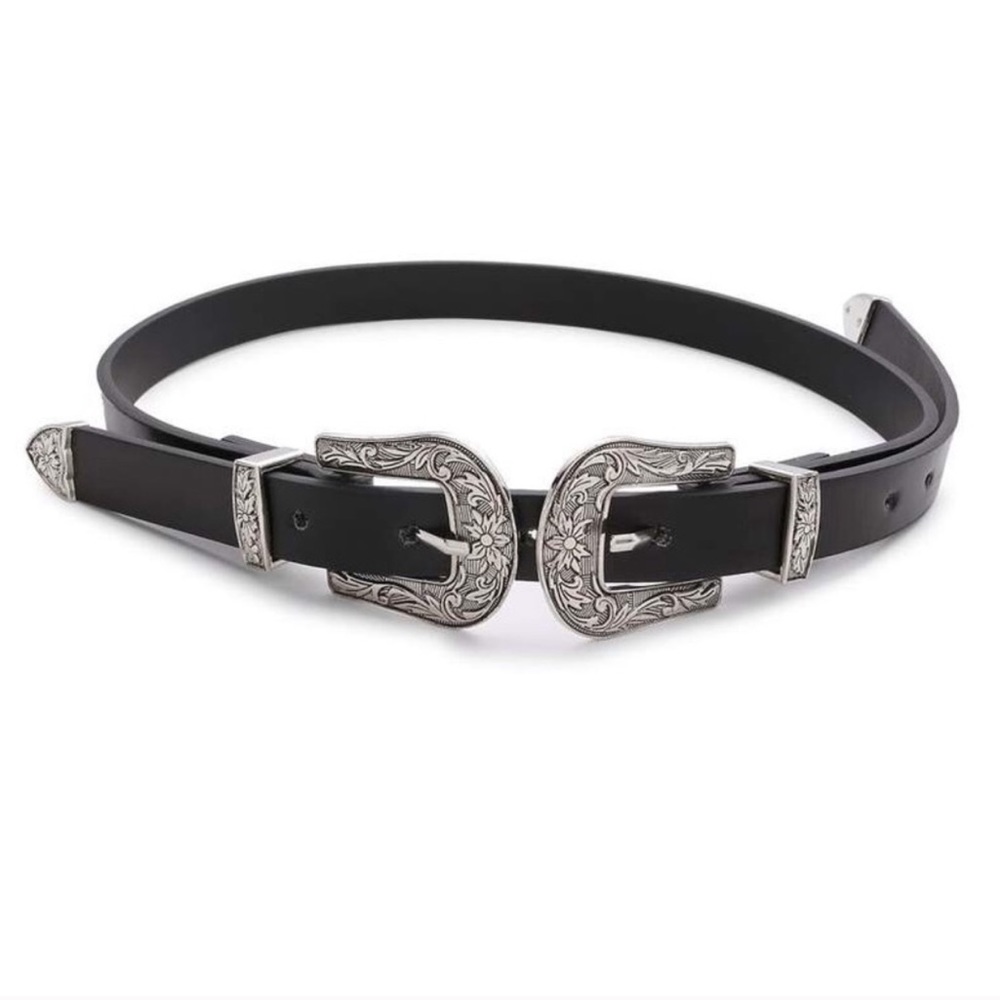 Zara Skinny Double Buckle Western Fashion Belt